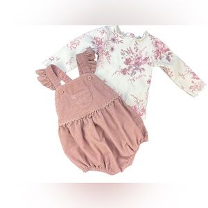 NEXT BABY Corduroy Bubble Romper with Floral Onesie - 3-6M